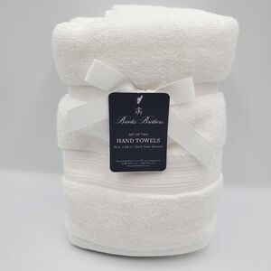 Brooks Brothers White Hand Towels Set of 2 Zero Twist Solucell 18x28 New